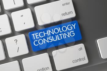 Technology Consulting Concept: Metallic Keyboard with Technology Consulting, Selected Focus on Blue Enter Button. 3D Illustration.
