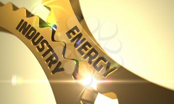 Energy Industry - Industrial Illustration with Glow Effect and Lens Flare. Energy Industry - Technical Design. Energy Industry on Mechanism of Golden Gears. 3D.