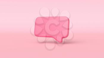 3D Minimal Red Chat Bubble on Pink Background. Social Media Message Concept. 3D Render illustration.
