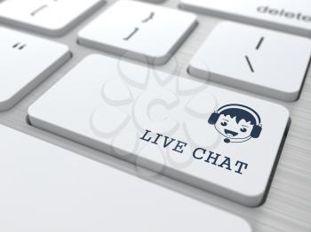Live Chat Concept. Boy with Headset Icon on White Keyboard Button.