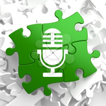 Microphone Icon on Green Puzzle. Sound Concept.