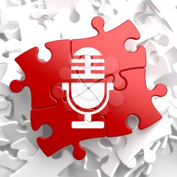 Microphone Icon on Red Puzzle. Sound Concept.