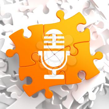 Microphone Icon on Orange Puzzle. Sound Concept.