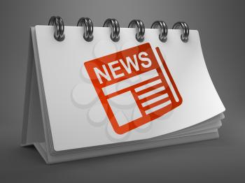 News - Red Newspaper Icon on White Desktop Calendar Isolated on Gray Background. Mass Media Concept.