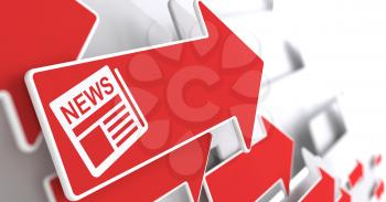 Newspaper Icon with News Title - Red Arrow on a Grey Background. Mass Media Concept.