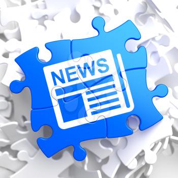 Newspaper Icon with News Word on Blue Puzzle. Mass Media Concept.