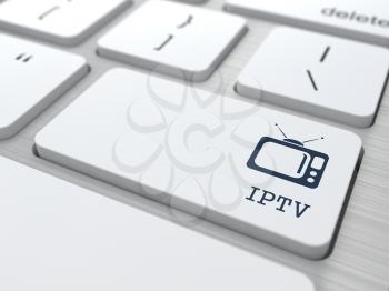 IPTV - Button with TV Set Icon on White Computer Keyboard.