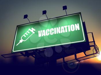 Vaccination - Green Billboard on the Rising Sun Background.