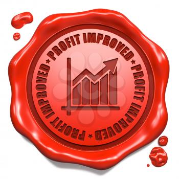 Profit Improved Slogan with Growth Chart Icon - Stamp on Red Wax Seal Isolated on White. Business Concept.