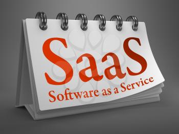 SAAS - Software as a Service - Red Text on White Desktop Calendar.