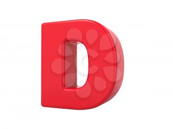 Red 3D Plastic Letter D Isolated on White.