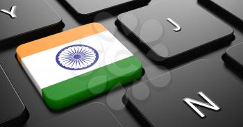 Flag of India - Button on Black Computer Keyboard.