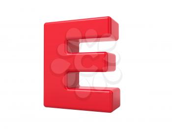 Red 3D Plastic Letter E Isolated on White.
