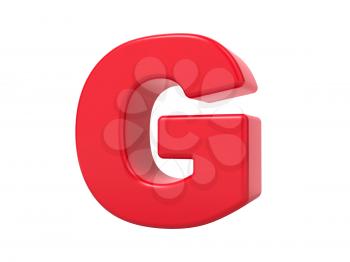 Red 3D Plastic Letter G Isolated on White.
