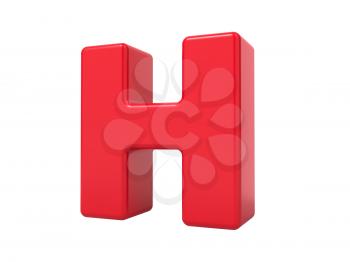 Red 3D Plastic Letter H Isolated on White.