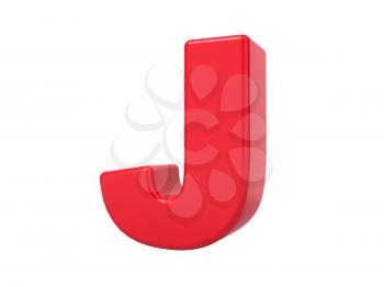 Red 3D Plastic Letter J Isolated on White.