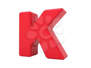Red 3D Plastic Letter K Isolated on White.