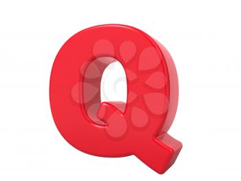 Red 3D Plastic Letter Q Isolated on White.