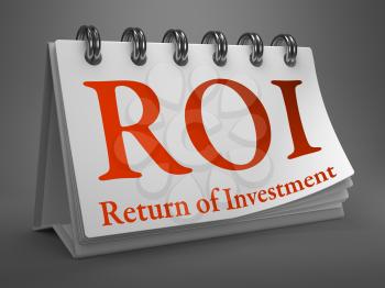 ROI - Return on Investment - Red Text on White Desktop Calendar.