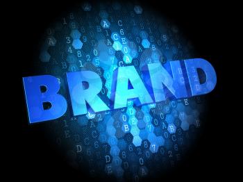 Brand  - the Words in Blue Color on Dark Digital Background.