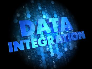 Data Integration - Blue Color Text on Dark Digital Background.