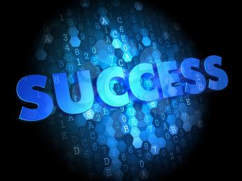 Success - the Word in Blue Color on Dark Digital Background.
