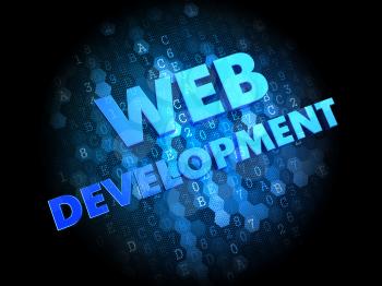Web Development - Blue Color Text on Dark Digital Background.