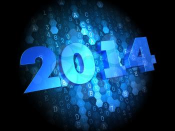 2014 Year - Blue Color Text on Dark Digital Background.