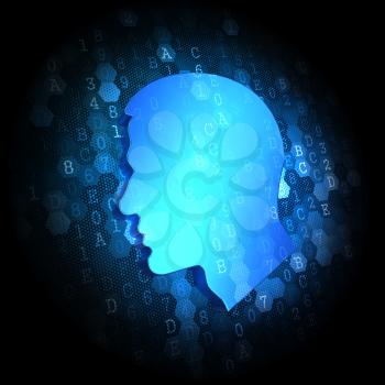 Blue Profile of Human Head on Dark Digital Background.