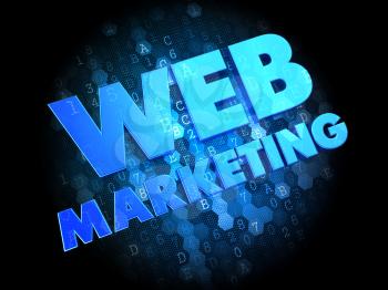 Web Marketing - Blue Color Text on Dark Digital Background.