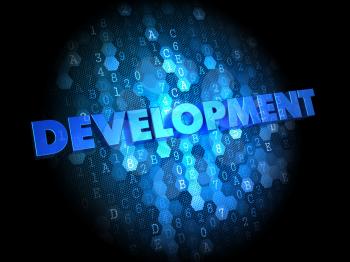 Development on Dark Blue Digital Background.