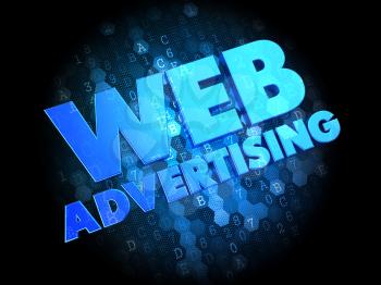 Web Advertising - Blue Color Text on Dark Digital Background.