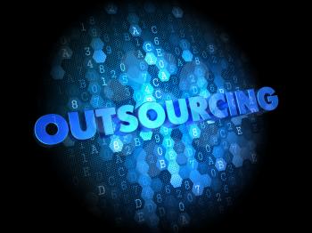 Outsourcing Concept on Dark Blue Digital Background.