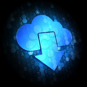 Blue Cloud Icon on Dark Digital Background.