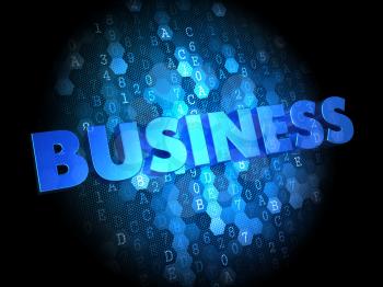 Business - Text in Blue Color on Dark Digital Background.