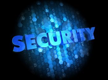 Security - Text in Blue Color on Dark Digital Background.