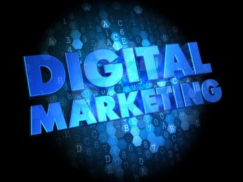Digital Marketing - Text in Blue Color on Dark Digital Background.