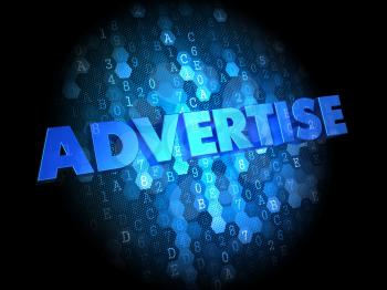 Advertise - Text in Blue Color on Dark Digital Background.