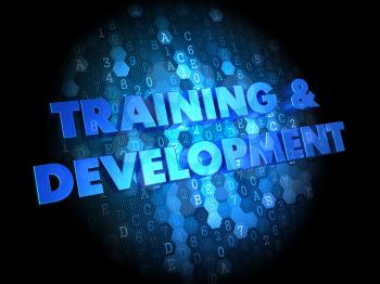 Training and Development in Blue Color on Dark Digital Background.