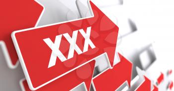 XXX Concept.  Red Arrow with XXX slogan on a grey background.