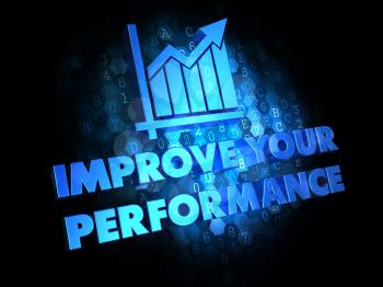 Improve Your Performance with Growth Chart - Blue Color Text on Dark Digital Background.