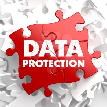 Data Protection on Red Puzzle on White Background.