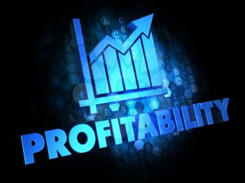 Profitability with Growth Chart - Blue Color Text on Dark Digital Background.