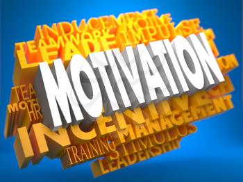 Motivation on Yellow WordCloud on Blue Background.