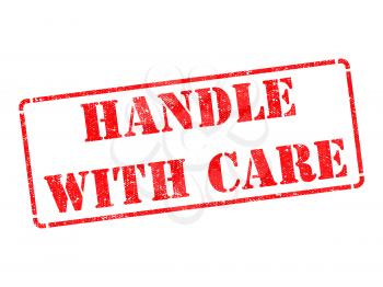 Handle with Care - Inscription on Red Rubber Stamp Isolated on White.