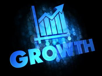 Growth Concept - Blue Color Text on Dark Digital Background.