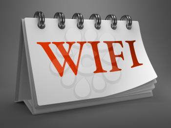 WiFi - Red Text on White Desktop Calendar Isolated on Gray Background.