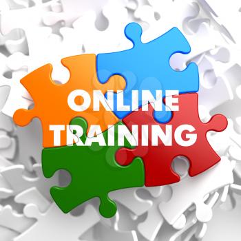 Online Training on Multicolor Puzzle on White Background.