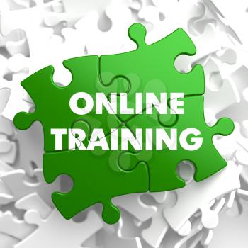 Online Training on Green Puzzle on White Background.