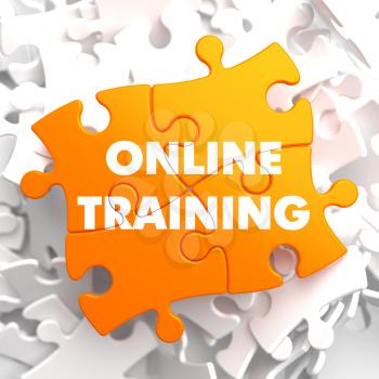 Online Training on Orange Puzzle on White Background.